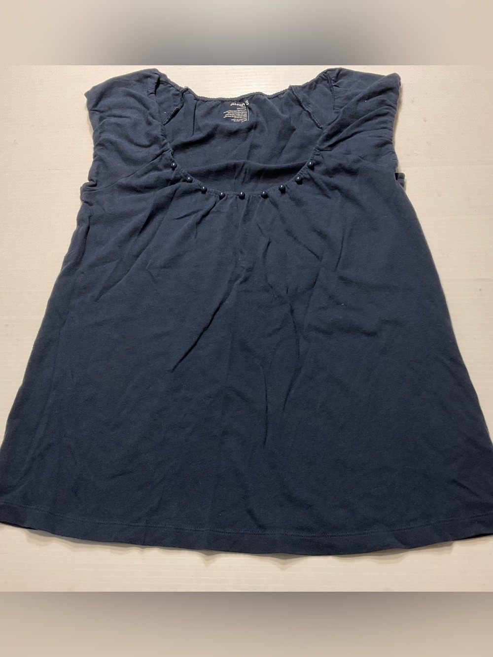 Old Navy Blue Scoop Neck Sleeveless Top Beaded Trim Sz XS Tall Cotton Y2Kish